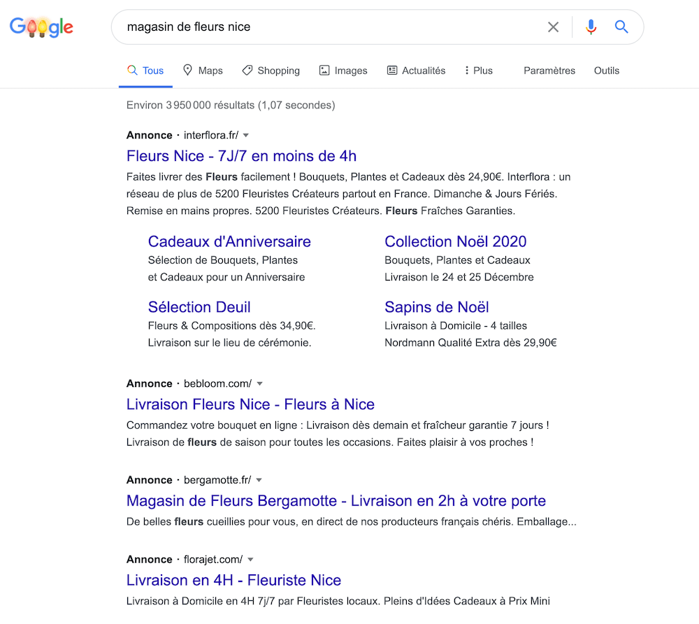 capture écran exemple google adwords