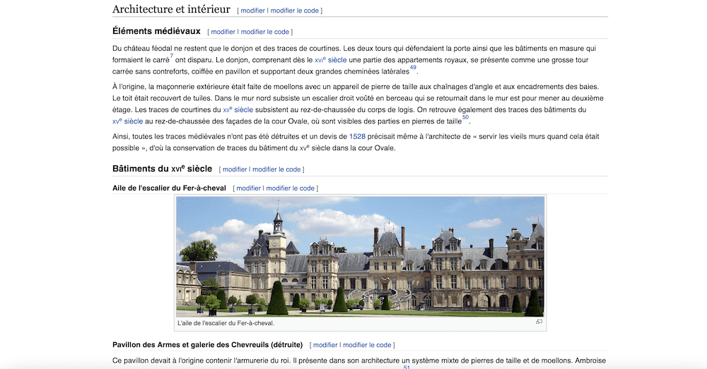 analyse seo wikipedia chateau fontainebleau