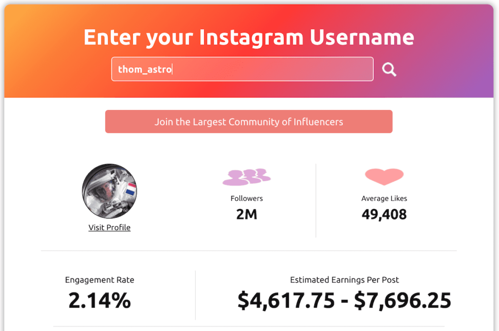 taux engagement moyen instagram thomas pesquet