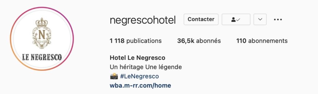 bio instagram hotel le negresco