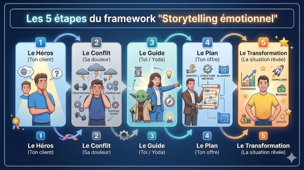 framework 5 étapes rediger storytelling emotionnel